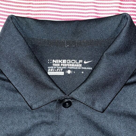 2-Great print fabric Nike black Tour Performance golf polo shirt pointed collar - Picture 3 of 7